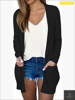 Long Cardigan Lightweight Loose Fit Shawl Collar Pockets Fall Sweater